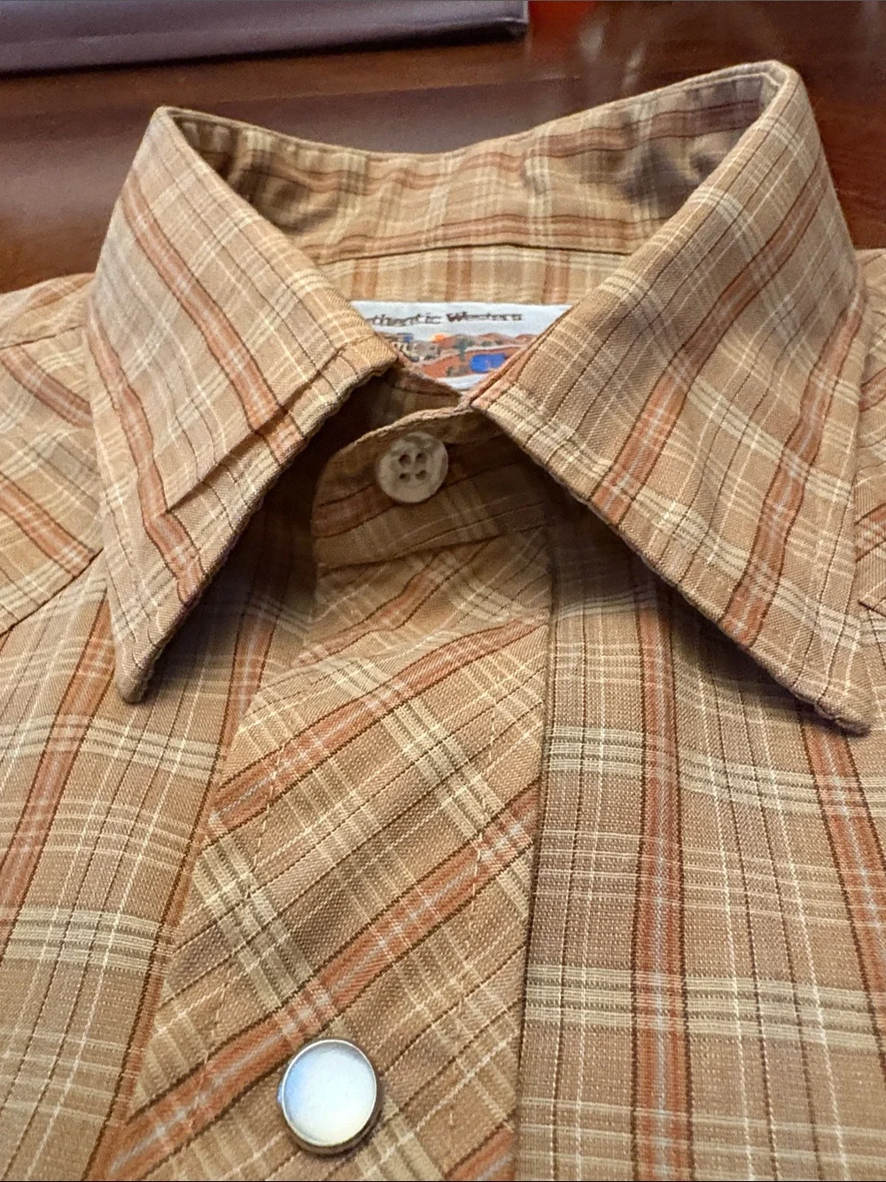 🆕 Authentic Western Men’s Orange/Tan Plaid Snap-Up Short-Sleeve Shirt Size 17.5 - Picture 10 of 16